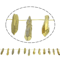 Granos de cuarzo chapado natural, Cuarzo natural, chapado en color dorado, 10x26x6-9x27x11mm, agujero:aproximado 1mm, 20PCs/Sarta, Vendido para aproximado 7.5 Inch Sarta