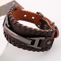 Men Bracelet Cowhide with Zinc Alloy plumbum black color plated adjustable & for man brown 15mm Length Approx 9.4 Inch Sold By Lot