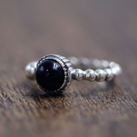 Thailand Sterling Silver Finger Ring with Black Agate natural 17mm US Ring Sold By PC