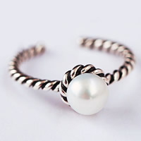 Thailand Sterling Silver Cuff Finger Ring with Freshwater Pearl natural 5mm US Ring Sold By PC