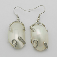 Shell Earrings Brass with White Shell Flat Oval platinum color plated natural nickel lead & cadmium free 49mm Sold By Lot