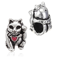 Zinc Alloy European Beads Fortune Cat antique silver color plated without troll & enamel nickel lead & cadmium free Approx 4.5mm Sold By Lot
