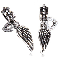 European Style Zinc Alloy Dangle Beads Wing Shape antique silver color plated without troll nickel lead & cadmium free 29mm  Approx 5mm Sold By Lot
