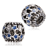 Zinc Alloy European Beads Drum antique silver color plated with star pattern & without troll & enamel & with rhinestone nickel lead & cadmium free Approx 4.5mm Sold By Lot