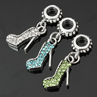 European Style Zinc Alloy Dangle Beads Shoes antique silver color plated without troll & with rhinestone nickel lead & cadmium free 29mm  Approx 4.5mm Sold By Lot
