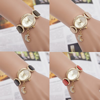 Women Watch Bracelet Zinc Alloy with PU Leather & Glass plated adjustable & with rhinestone nickel lead & cadmium free 10mm Length Approx 9.4 Inch Sold By Lot