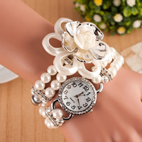Wrap Watch Zinc Alloy with Resin Pearl & Glass Flower platinum color plated with rhinestone &  nickel lead & cadmium free 40mm Length Approx 23.6 Inch Sold By Lot