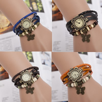 Wrap Watch Zinc Alloy with PU Leather & Cowhide & Glass & Wood Butterfly antique bronze color plated adjustable nickel lead & cadmium free 25mm 9mm Sold Per Approx 9.4 Inch Strand