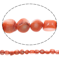 Perles en corail naturel, Plat rond, orange rougeâtre, 9x11mm, Trou:Environ 1mm, Longueur Environ 16.5 pouce, 10Strandstoron/sac, Environ 33PC/brin, Vendu par sac