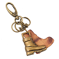 alliage de zinc porte-clés, avec cuir de peau de vache, chaussures, Plaqué de couleur de bronze antique, 110mm, 20PC/lot, Vendu par lot