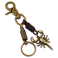 alliage de zinc porte-clés, avec cuir de peau de vache, scorpion, Plaqué de couleur de bronze antique, 140mm, 20PC/lot, Vendu par lot