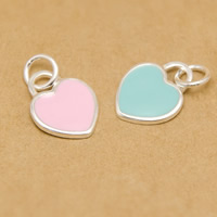 925 Sterling Silver Pendant, Heart, platinum plated, enamel, more colors for choice, 14x11mm, Hole:Approx 3mm, 3PCs/Lot, Sold By Lot