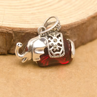 Thailand Sterling Silver Pendants with Garnet Elephant January Birthstone & with rhinestone Approx 3mm Sold By Lot