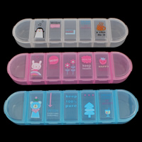 Pudełko na tabletki, Plastik, Prostokąt, przezroczysty & 7 komórek, dostępnych więcej kolorów, 190x50x29mm, sprzedane przez PC