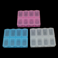 Pudełko na tabletki, Plastik, Prostokąt, przezroczysty & 8 komórek & z listu wzór, dostępnych więcej kolorów, 62x74x21mm, sprzedane przez PC