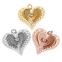 Brass Heart Pendants plated high quality plating and never fade & with rhinestone & hollow nickel lead & cadmium free Approx 3mm Sold By Lot
