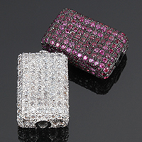 Kubisk Zirconia Micro Pave Messing Perler, Rektangel, forgyldt, Micro Pave cubic zirconia, flere farver til valg, nikkel, bly & cadmium fri, 17.50x11x6mm, Hole:Ca. 2mm, Solgt af Lot