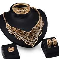 Zinc Alloy Jewelry Sets bangle & finger ring & earring & necklace stainless steel earring post and Omega clip with 5cm extender chain Flower gold color plated with rhinestone lead & cadmium free   Inner Approx 55mm US Ring .5-8 Length Approx 7 Inch Approx 16 Inch Sold By Set