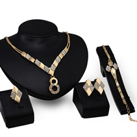Zinc Alloy Jewelry Sets finger ring & bracelet & earring & necklace stainless steel earring post and Omega clip with 5cm extender chain Number 8 gold color plated with rhinestone lead & cadmium free  US Ring .5-8 Length Approx 7 Inch Approx 21 Inch Sold By Set