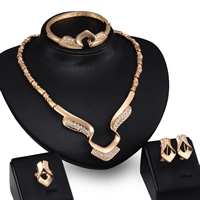 Zinc Alloy Jewelry Sets bangle & finger ring & earring & necklace stainless steel earring post and Omega clip with 5cm extender chain gold color plated with rhinestone lead & cadmium free   Inner Approx 55mm US Ring .5-8 Length Approx 7 Inch Approx 18 Inch Sold By Set