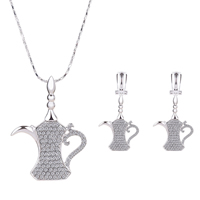 Zinc Alloy Jewelry Sets earring & necklace with iron chain stainless steel earring post and Omega clip with 5cm extender chain Teapot platinum color plated Boston chain & with rhinestone lead & cadmium free  Length Approx 16.5 Inch Sold By Set