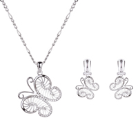 Zinc Alloy Jewelry Sets earring & necklace with plastic earnut & iron chain stainless steel earring post and Omega clip with 5cm extender chain Butterfly platinum color plated figaro chain & with rhinestone lead & cadmium free  Length Approx 16.5 Inch Sold By Set