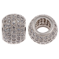 Cubic Zirconia Micro Pave Brass European Beads Drum platinum color plated micro pave cubic zirconia & without troll lead & cadmium free Approx 5mm Sold By PC