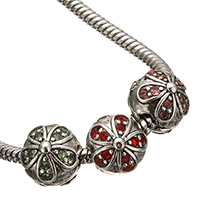 Tibetan Style European Clip, Flower, antique silver color plated, with rhinestone, more colors for choice, nickel, lead & cadmium free, 9.50x10.50x11.50mm, Hole:Approx 3.5mm, 100PCs/Lot, Sold By Lot