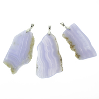 Lace Agate Pendants with iron bail Nuggets platinum color plated dutch blue - Approx Sold By Bag