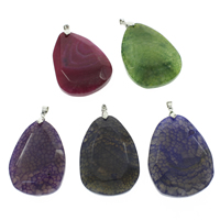 Crackle Agate Pendant with iron bail Teardrop platinum color plated - Approx Sold By Bag