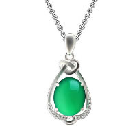 Chalcedony vedhæng, 925 Sterling Sølv, med Green Calcedony, Teardrop, naturlig, Micro Pave cubic zirconia, 12.20x24.50mm, Hole:Ca. 3x5mm, 3pc'er/Lot, Solgt af Lot
