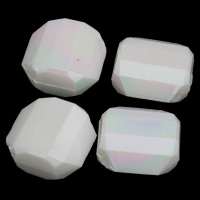 Tanjur akril perle, Pravokut, šarene pozlaćen, imitacija porculana & faceted, bijel, 16x16x7mm, Rupa:Približno 2mm, Približno 300računala/Torba, Prodano By Torba
