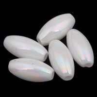 Plated Akrylové korálky, Akryl, Oválný, barevné á, imitace porcelánu, bílý, 4x8mm, Otvor:Cca 1mm, Cca 3500PC/Bag, Prodáno By Bag