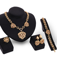 Zinc Alloy Jewelry Sets finger ring & bracelet & earring & necklace stainless steel post pin Flower gold color plated with rhinestone lead & cadmium free 37mm 43mm US Ring Length Approx 8 Inch Approx 16.5 Inch Sold By Set