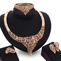 Zinc Alloy Jewelry Sets bangle & finger ring & earring & necklace with Resin stainless steel earring post and Omega clip Leaf rose gold color plated with rhinestone lead & cadmium free 33mm 90mm Inner Approx 65mm US Ring Length Approx 8 Inch Approx 16 Inch Sold By Set
