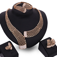 Zinc Alloy Jewelry Sets bangle & finger ring & earring & necklace stainless steel earring post and Omega clip rose gold color plated with rhinestone lead & cadmium free 30mm 35mm US Ring Length Approx 8.5 Inch Approx 16.5 Inch Sold By Set