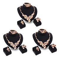 Zinc Alloy Jewelry Sets bangle & finger ring & earring & necklace with Crystal stainless steel earring post and Omega clip Leaf rose gold color plated faceted & with rhinestone lead & cadmium free 20mm 40mm Inner Approx 65mm US Ring Length Approx 8 Inch Approx 17 Inch Sold By Set