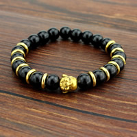 Wrist Mala Black Agate with Zinc Alloy Buddha antique gold color plated natural & Buddhist jewelry nickel lead & cadmium free 8mm Sold Per Approx 7 Inch Strand