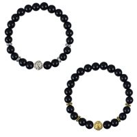 Black Agate Bracelets with Zinc Alloy Lion plated natural nickel lead & cadmium free 8mm Sold Per Approx 7 Inch Strand