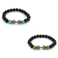 Black Agate Bracelets with Impression Jasper & Zinc Alloy Barbell plumbum black color plated natural & frosted nickel lead & cadmium free 8mm Sold Per Approx 7 Inch Strand