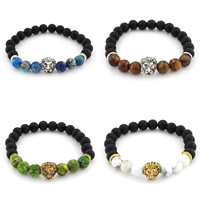 Black Agate Bracelets with Gemstone & Zinc Alloy Lion plated natural & frosted nickel lead & cadmium free 8mm Sold Per Approx 7 Inch Strand