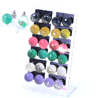 Resin Stud Earring iron post pin Dome platinum color plated faceted & colorful powder mixed colors 10mm  Sold By Lot