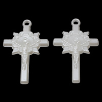Pérolas de plástico ABS pingente, Crucifixo Cruz, branco, 32x50x8mm, Buraco:Aprox 2mm, Aprox 220PCs/Bag, vendido por Bag
