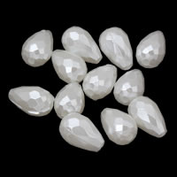 ABS plast pärla Bead, Dropp, fasetterad, vit, 7x11mm, Hål:Ca 1mm, Innerdiameter:Ca 3mm, Ca 1867PC/Bag, Säljs av Bag