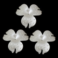 ABS-Kunststoff-Perlen Perlen Kappe Einstellung, Blume, weiß, 75x70x15mm, Bohrung:ca. 1mm, Innendurchmesser:ca. 3mm, ca. 45PCs/Tasche, verkauft von Tasche
