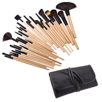 Wood Makeup Brush Set with PU Leather & Nylon & Aluminum electrophoresis nickel lead & cadmium free Sold By Lot