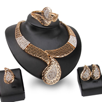 Zinc Alloy Jewelry Sets bangle & finger ring & earring & necklace stainless steel earring post and Omega clip Teardrop rose gold color plated with rhinestone lead & cadmium free Inner Approx 60mm US Ring Length Approx 6 Inch Approx 15 Inch Sold By Set