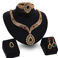 Zinc Alloy Jewelry Sets bangle & finger ring & earring & necklace with Resin stainless steel earring post and Omega clip Teardrop gold color plated faceted & with rhinestone lead & cadmium free  Inner Approx 65mm US Ring Length Approx 6.5 Inch Approx 19.5 Inch Sold By Set