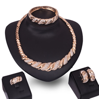 Zinc Alloy Jewelry Sets bangle & finger ring & earring & necklace stainless steel earring post and Omega clip rose gold color plated with rhinestone lead & cadmium free Inner Approx 65mm US Ring Length Approx 6.5 Inch Approx 14 Inch Sold By Set