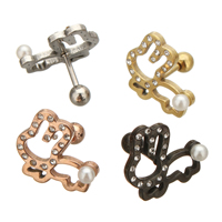 Stainless Steel Piercing Earring with Plastic Pearl Rabbit plated with rhinestone mixed colors 1mm Sold By Lot